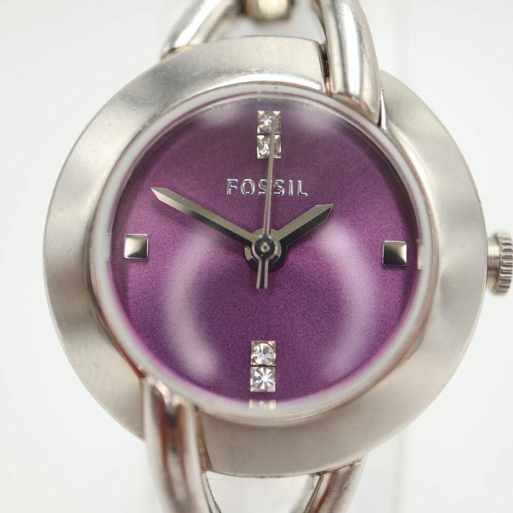 Fossil Womens Silver Tone 23mm Purple Round Watch Bracelet ES2428 w New Battery - Picture 6 of 12